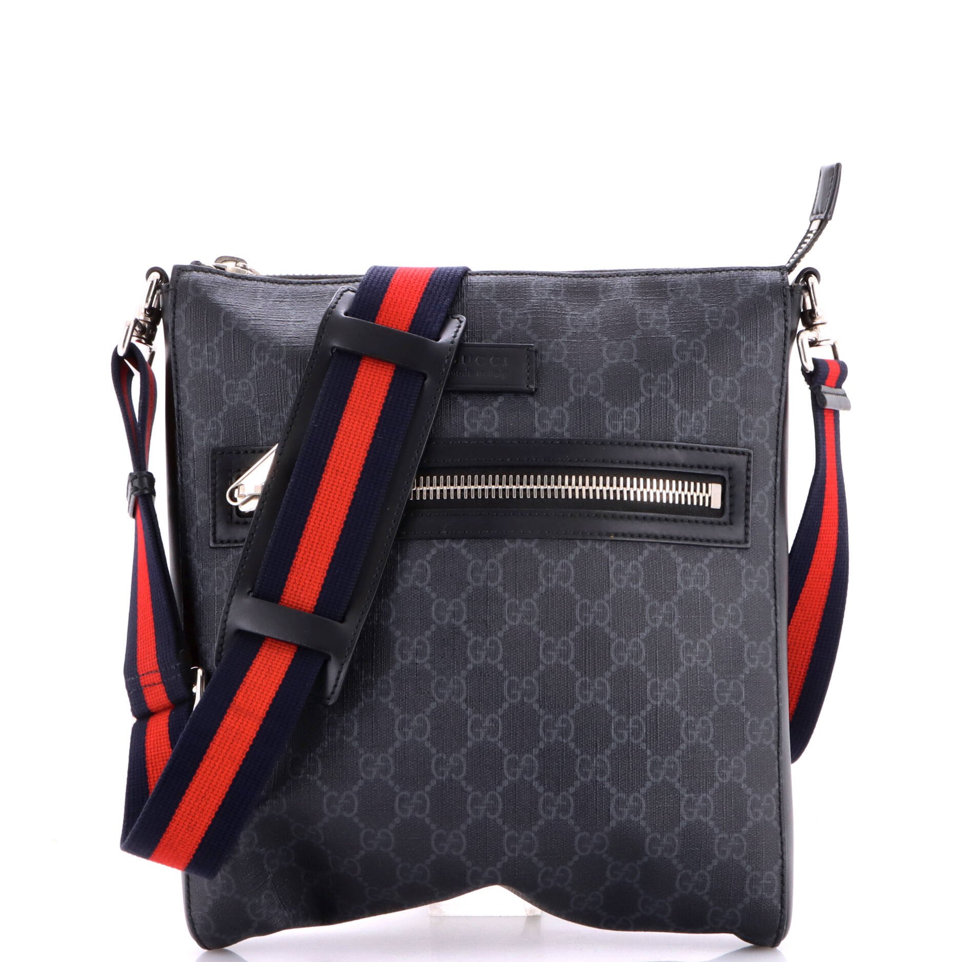 Web Strap Front Zip Messenger Bag GG Coated Canvas Medium