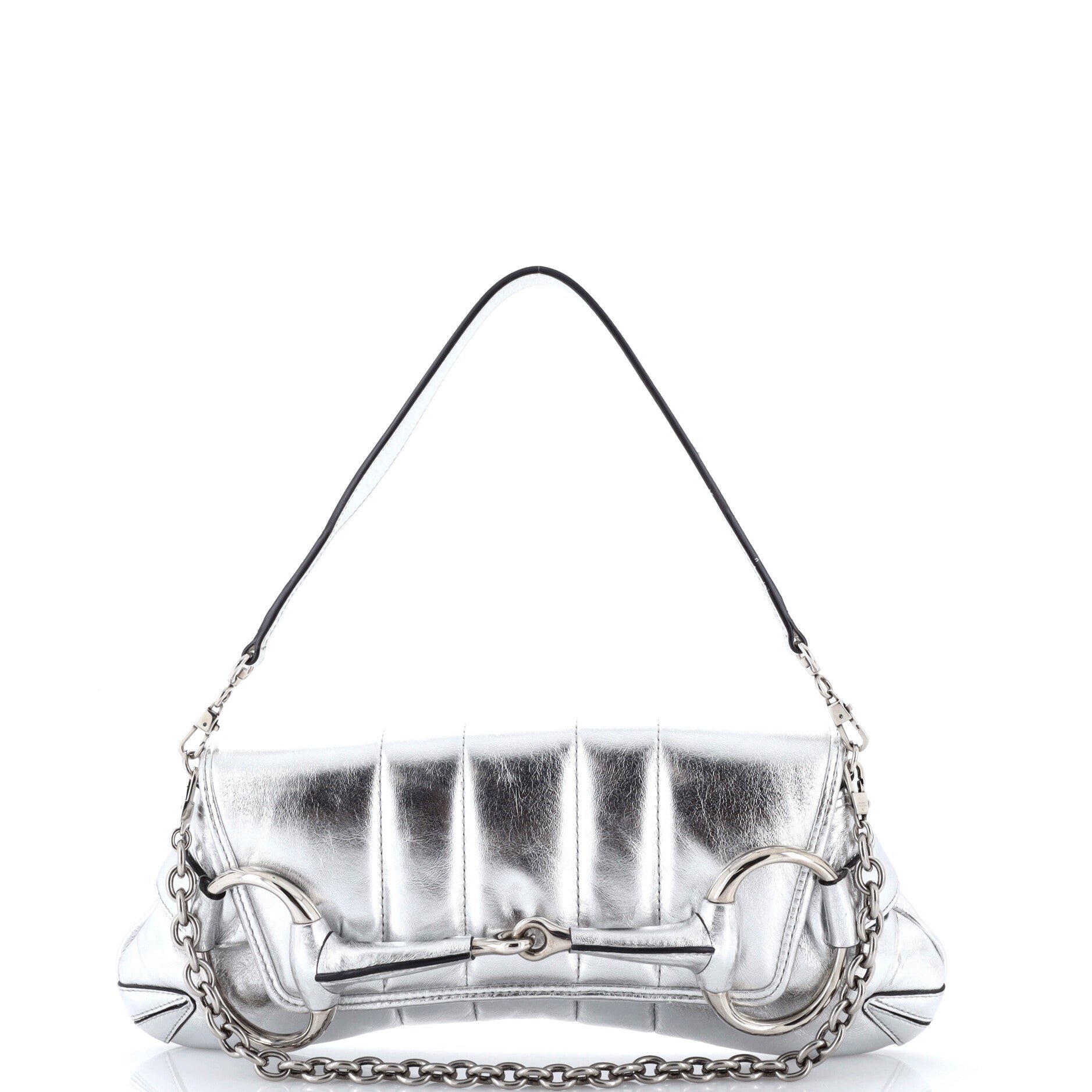 Horsebit Chain Shoulder Bag Vertical Quilted Leather Large