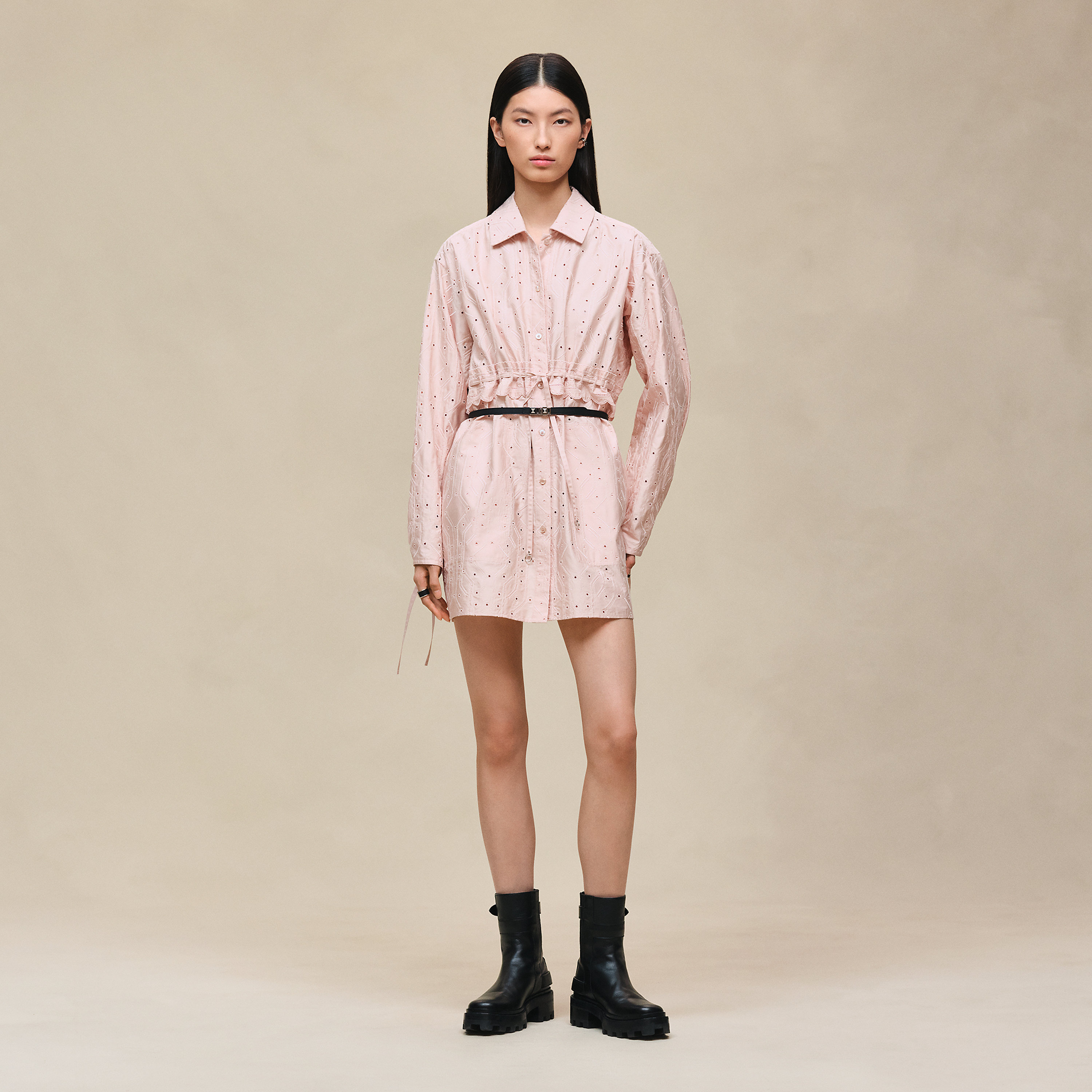Embroidered drawstring dress