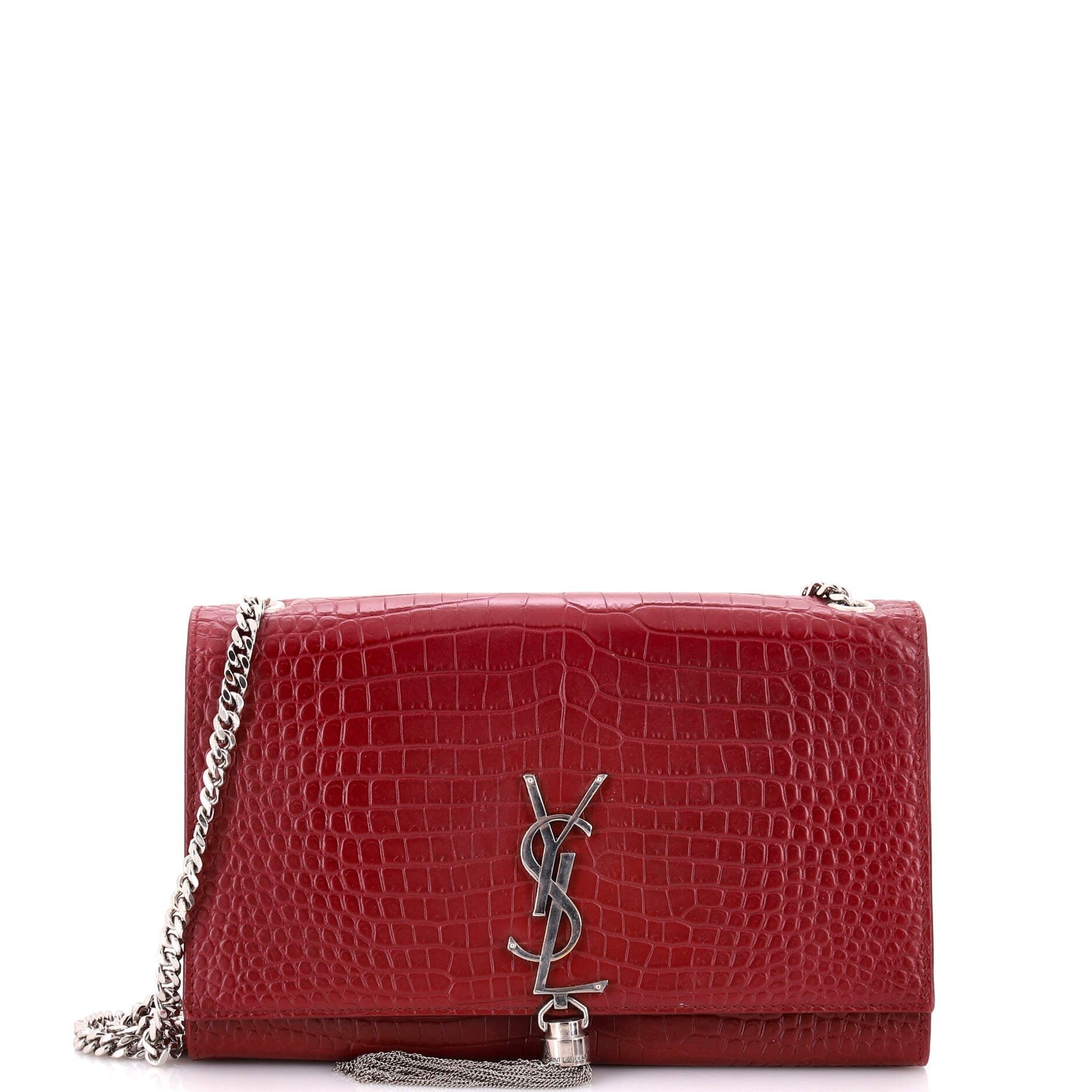 Classic Monogram Tassel Crossbody Bag Crocodile Embossed Leather Medium