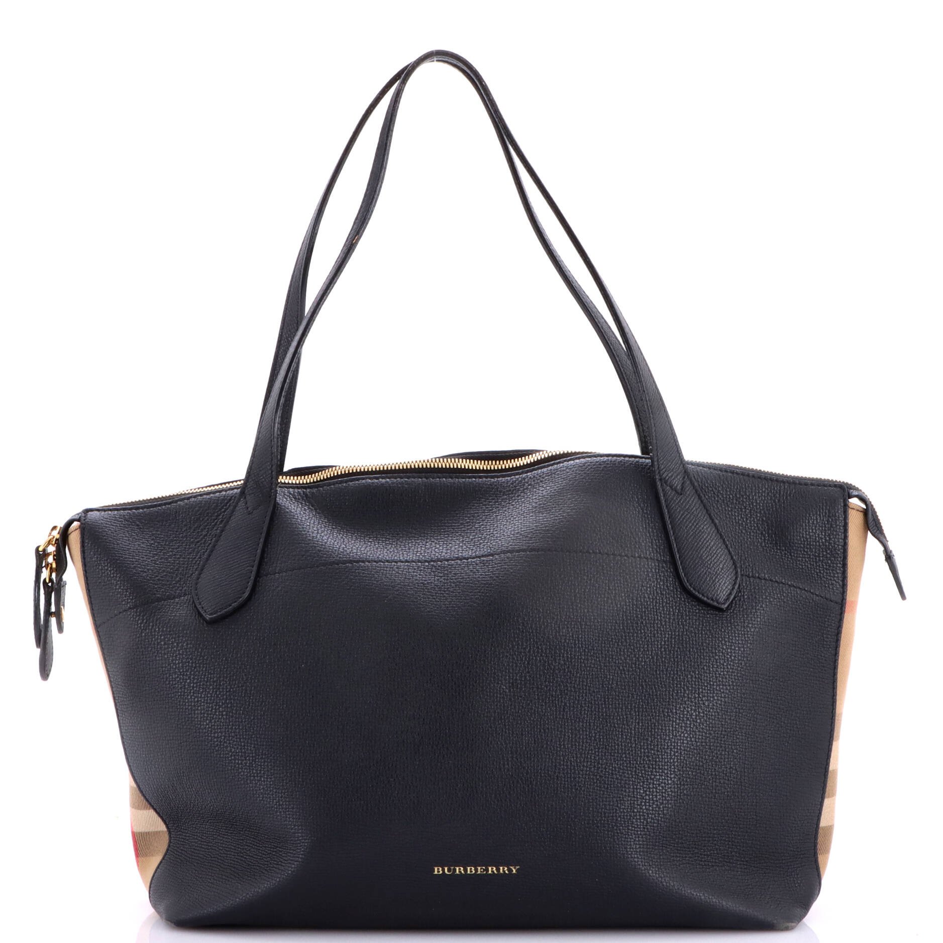 Welburn Tote Leather and House Check Canvas Medium