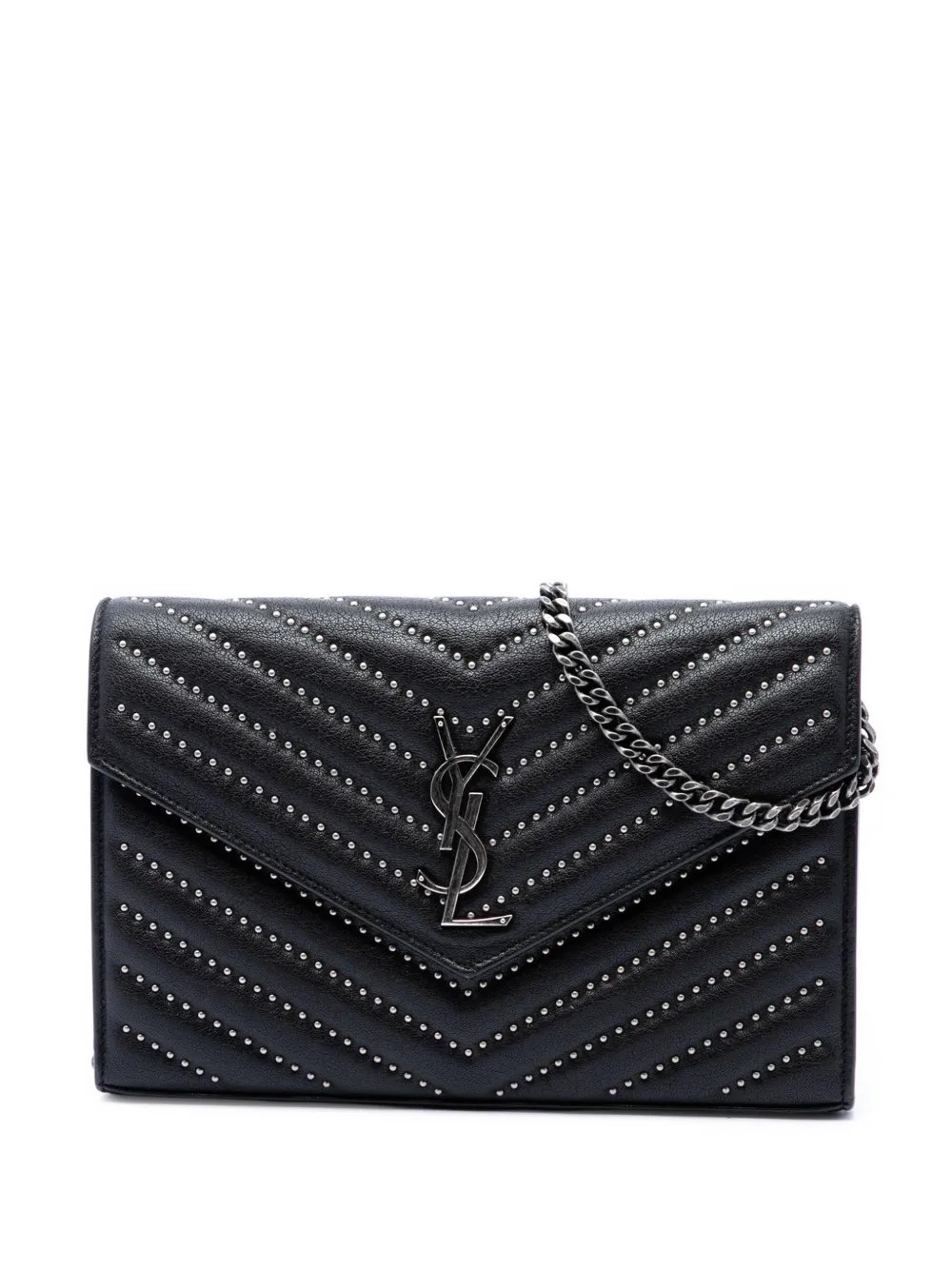 2018 Chevron Studded Sheepskin Monogram Envelope Chain Wallet crossbody bag