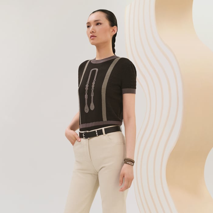 Marron Fusain "Coaching" Short-sleeve Sweater