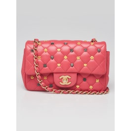Chanel Chanel Pink Quilted Lambskin Leather 18k Lucky Charms Rectangular Mini Flap Bag