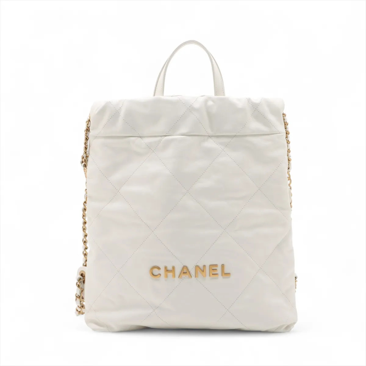Chanel Chanel 22 Backpack shiny calfskin Chain Backpack White Gold Metal Fitting