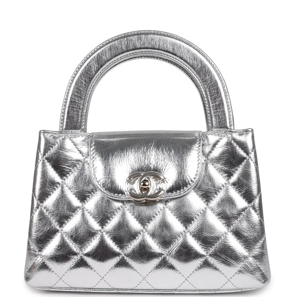 Chanel Small Kelly Shopper Silver Metallic Calfskin Light Gold Hardware