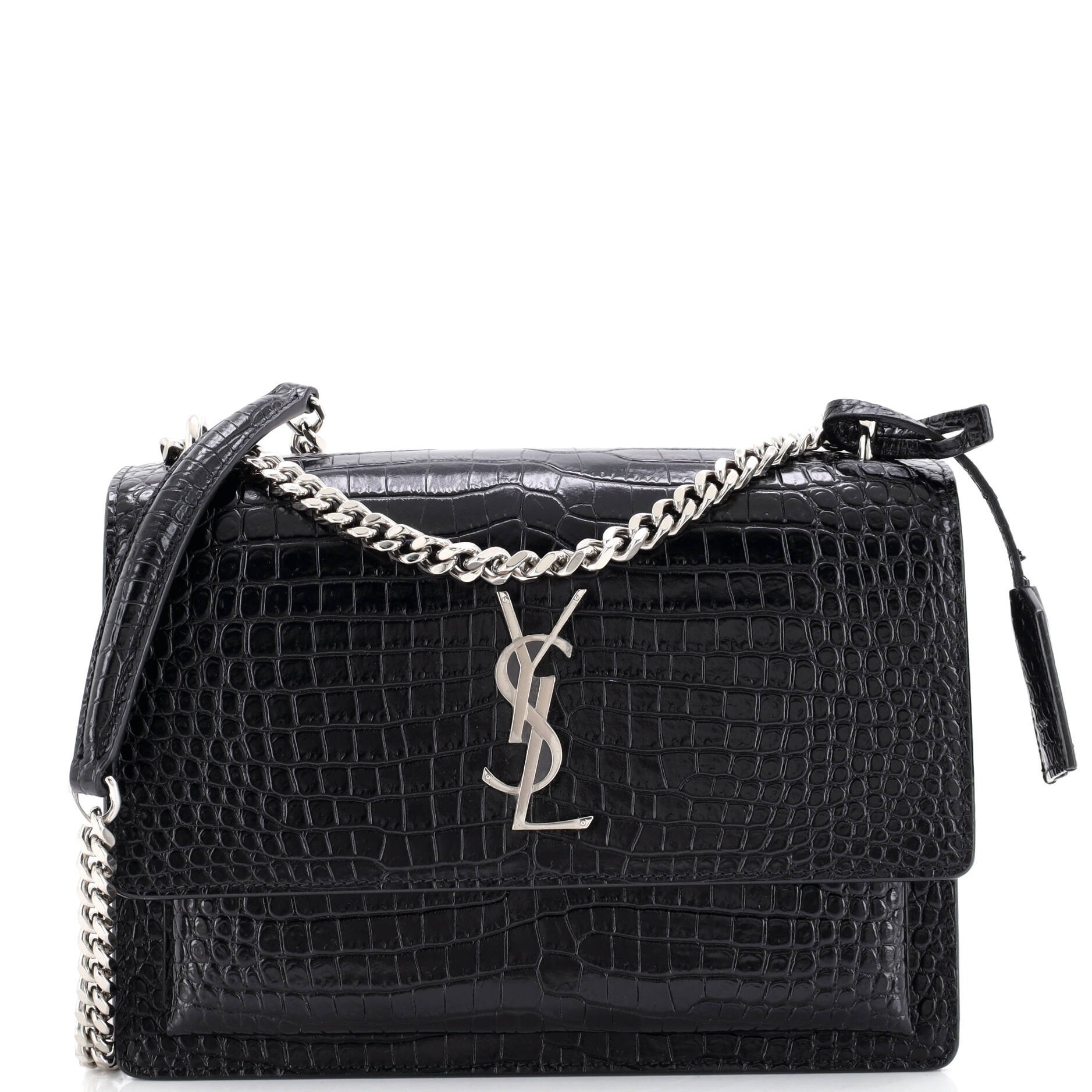 Sunset Crossbody Bag Crocodile Embossed Leather Medium