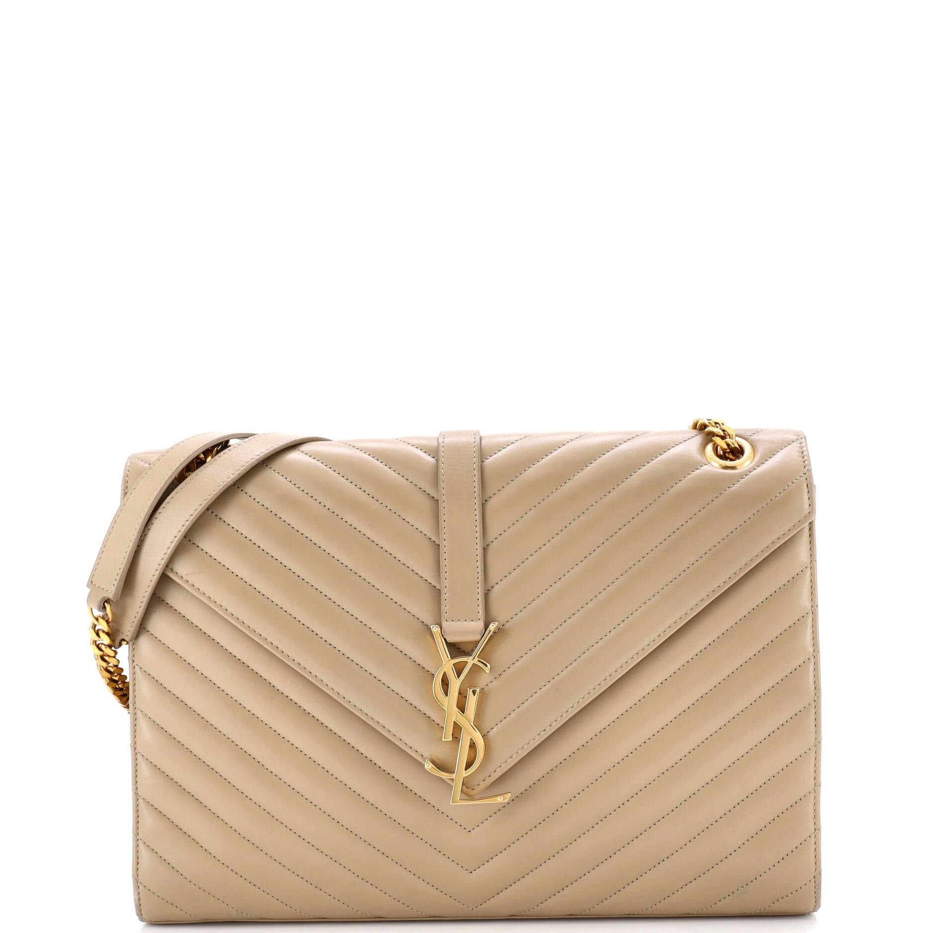 Saint Laurent Classic Monogram Envelope Satchel Matelasse Chevron Leather Large