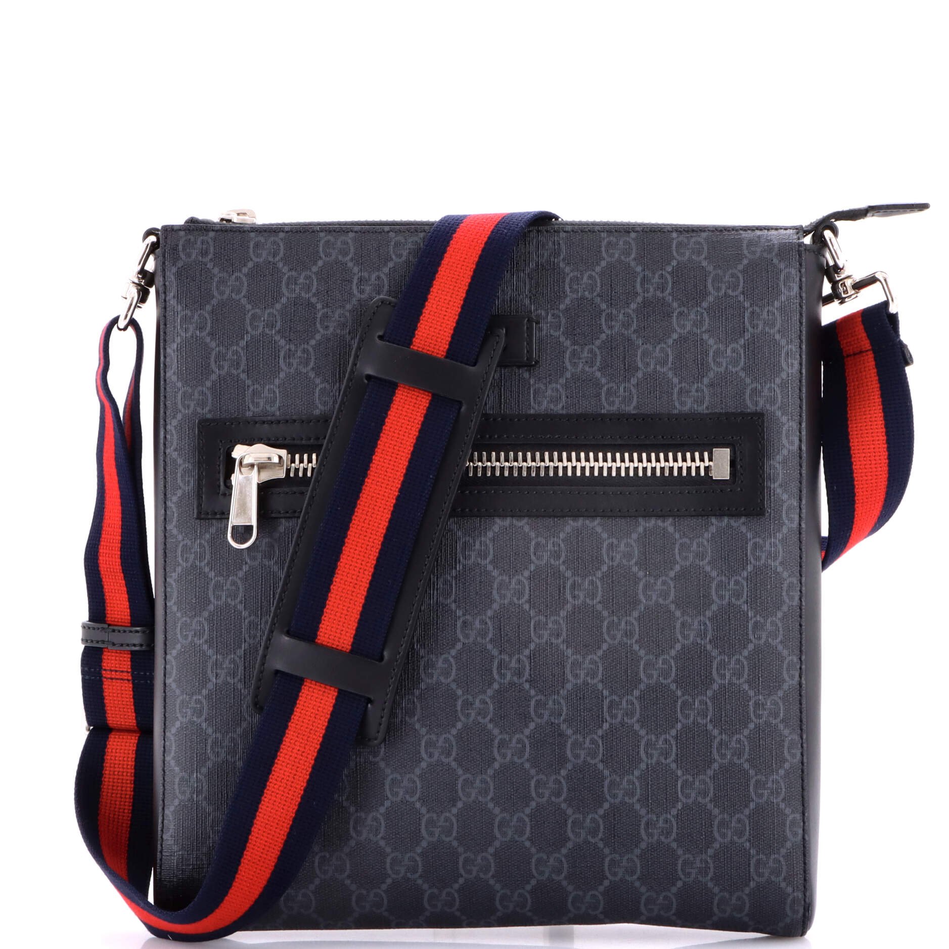 Web Strap Front Zip Messenger Bag GG Coated Canvas Medium