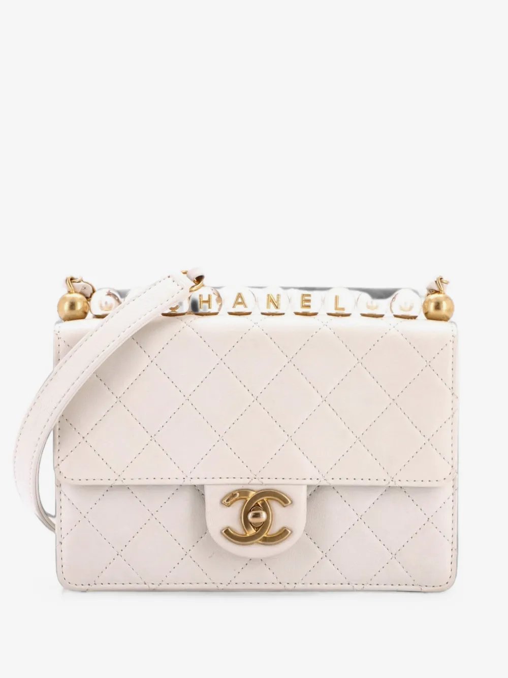Chic Pearls Flap Bag Quilted Goatskin with Acrylic Beads Small shoulder bag