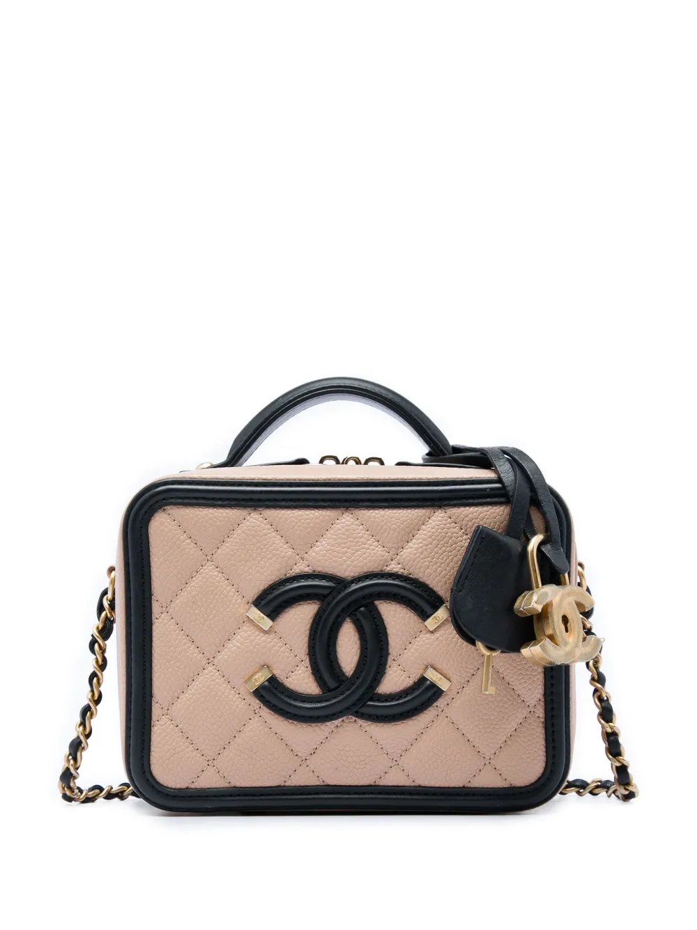 2018-2019 Small Bicolor Caviar CC Filigree Vanity Case satchel