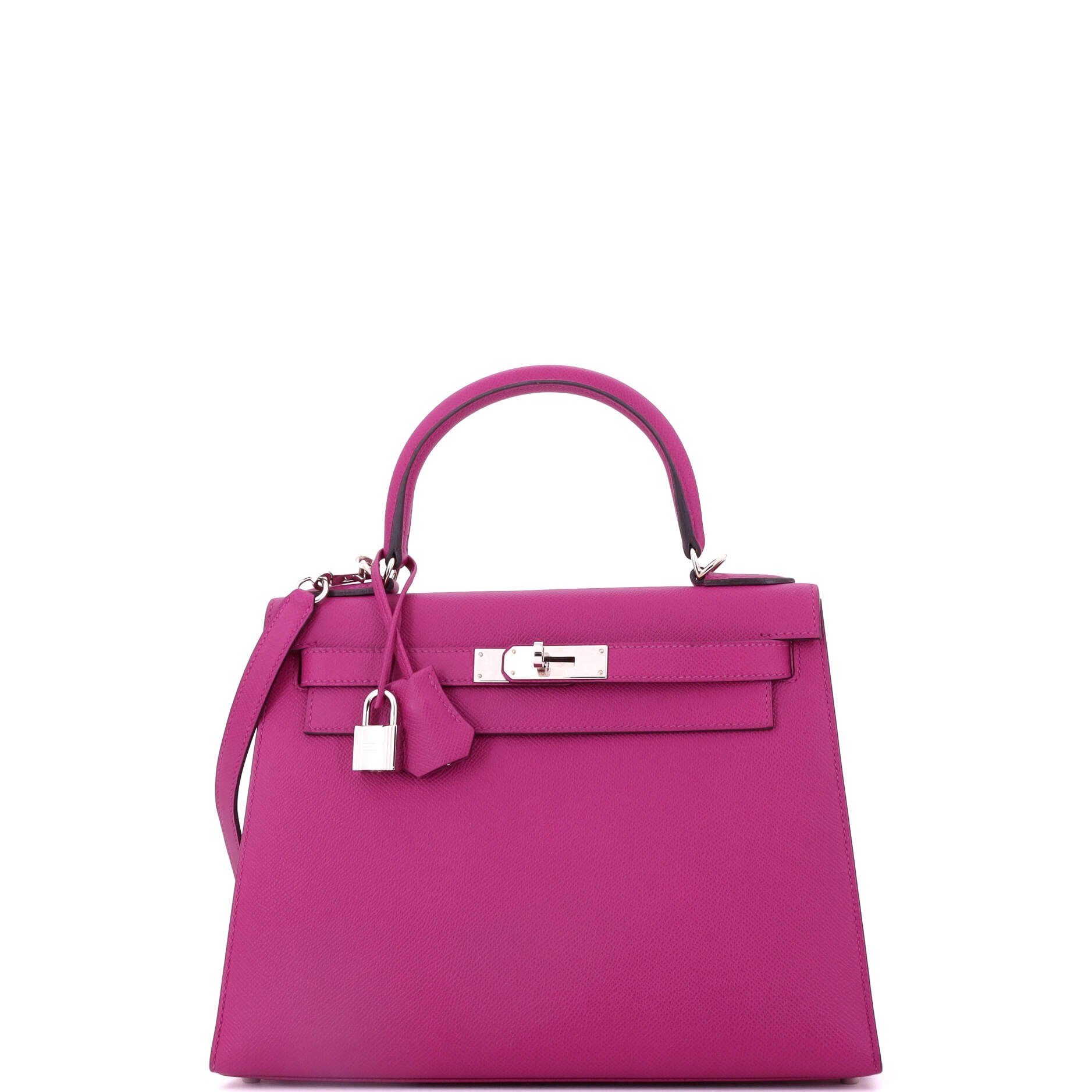 Hermes Kelly Handbag Rose Pourpre Epsom with Palladium Hardware 28