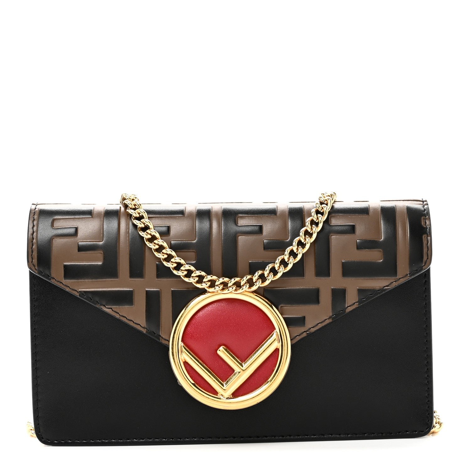 Fendi Vitello Liberty F is Fendi Bi-Color FF 1974 Embossed Envelope Belt Bag Maya Black