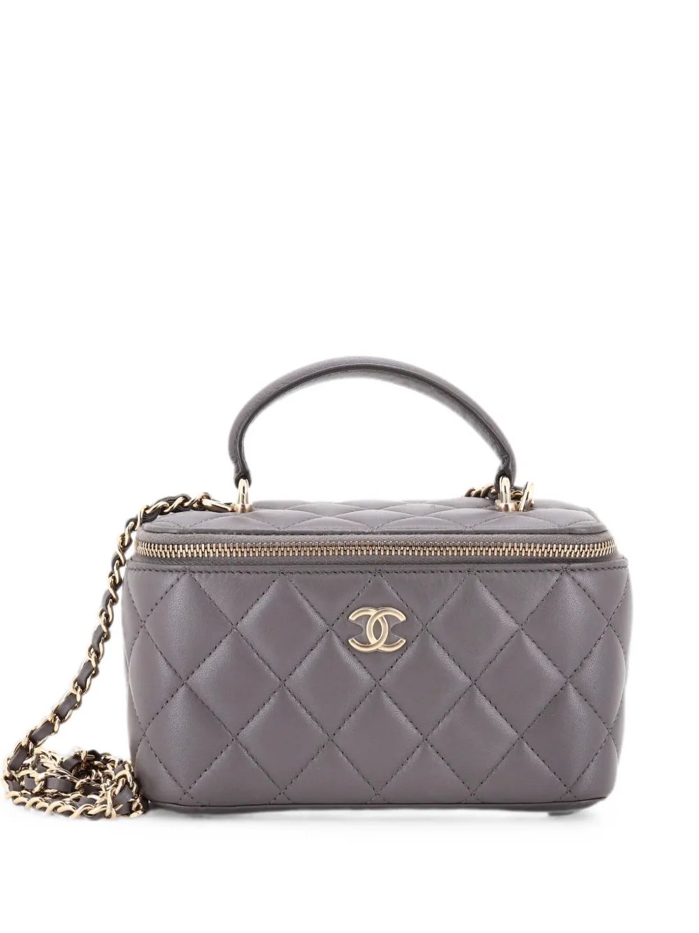 Classic Top Handle Vanity Case with Chain Quilted Lambskin Small crossbody bag