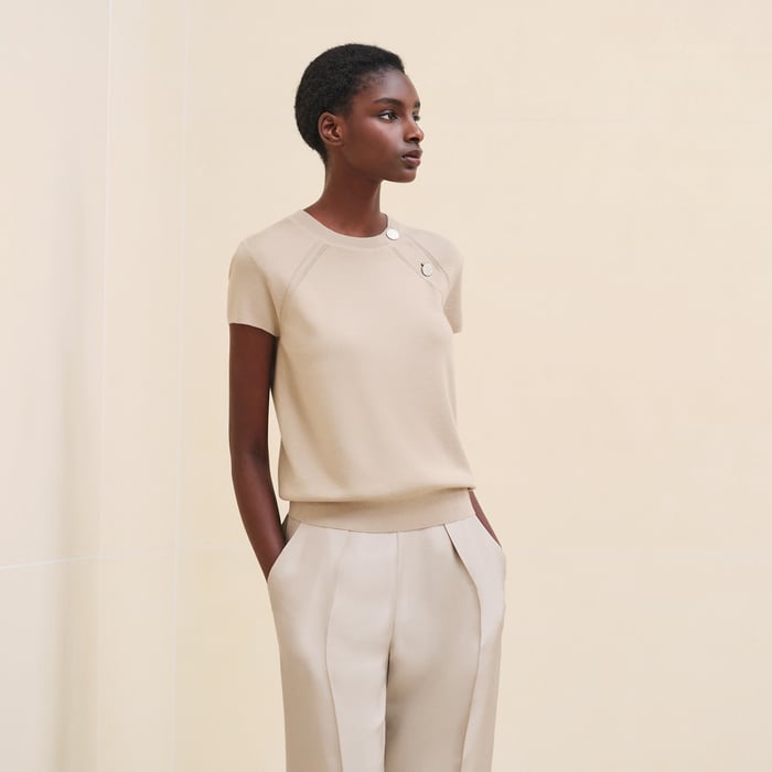 Beige Palomino Short-sleeve Cashmere Sweater