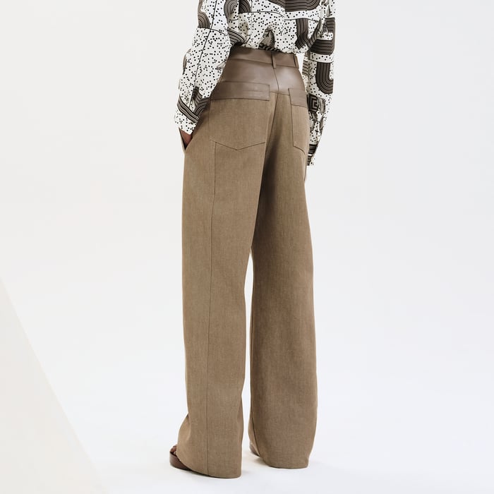 Vert Thé De Rooibos Loose Fit Pants With Leather Detail
