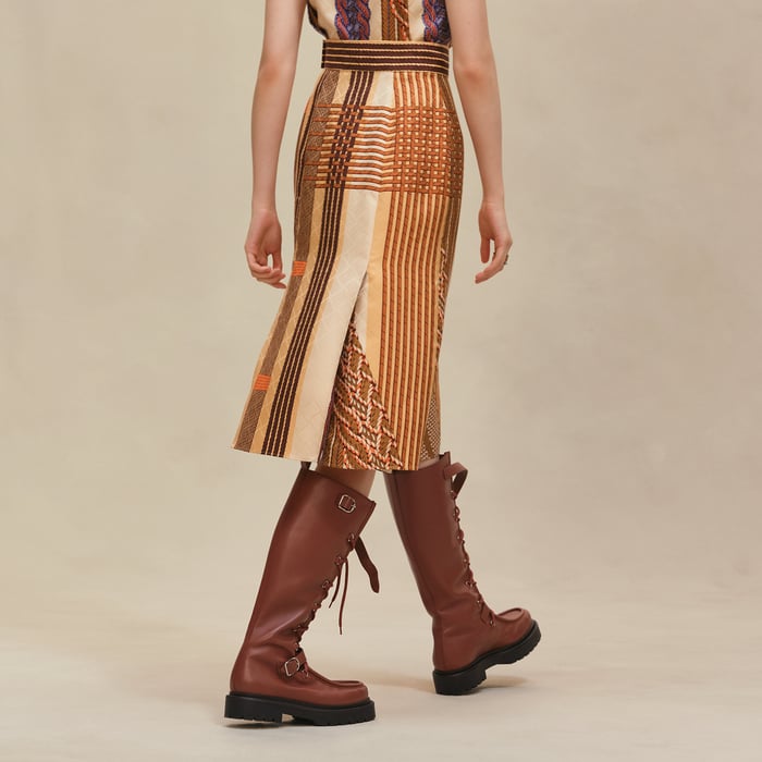 "Dressage Tressage" Pleated Skirt With Slit