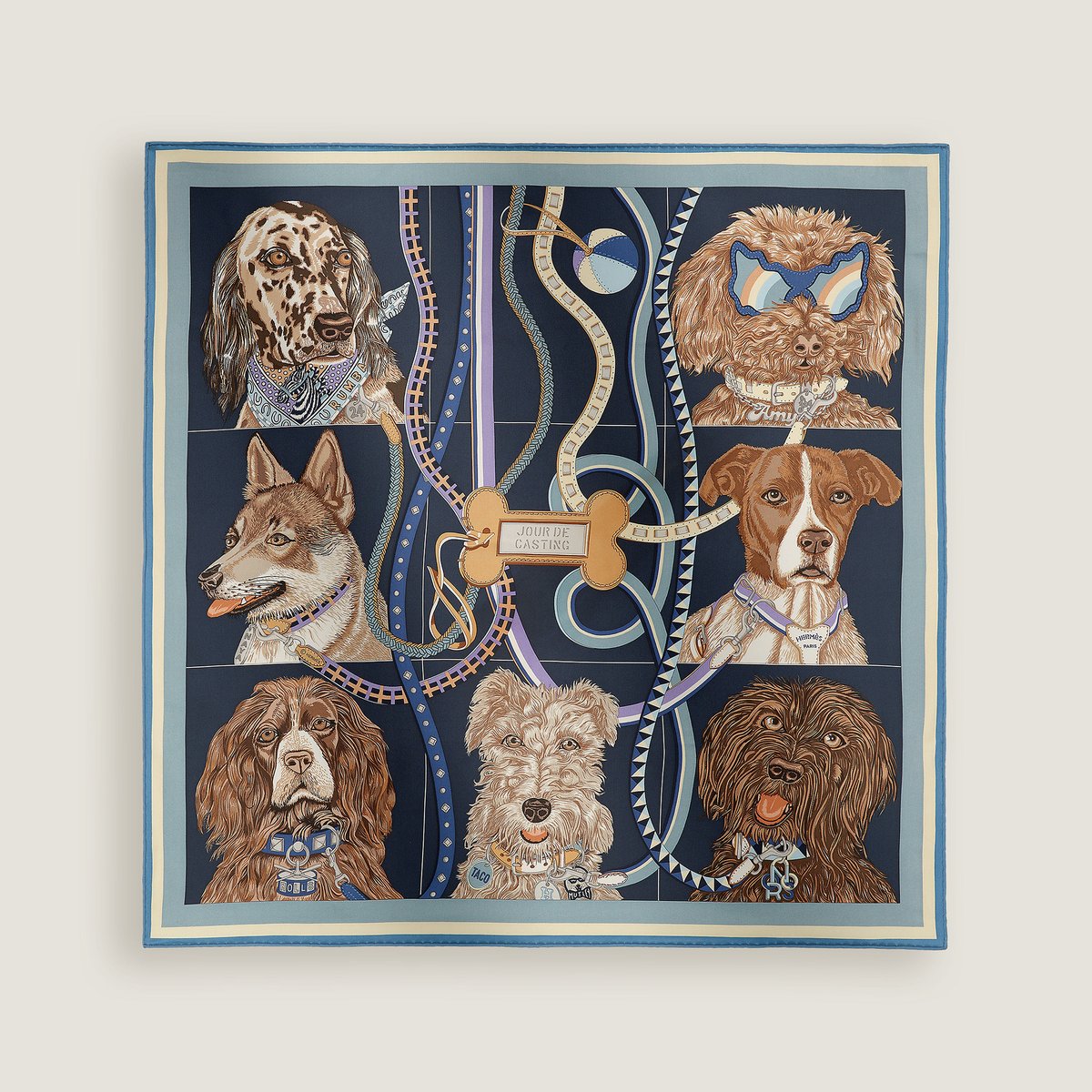 Hermès Jour de Casting scarf 70 Bleu Jean/Caban/Marron | BagUSeek