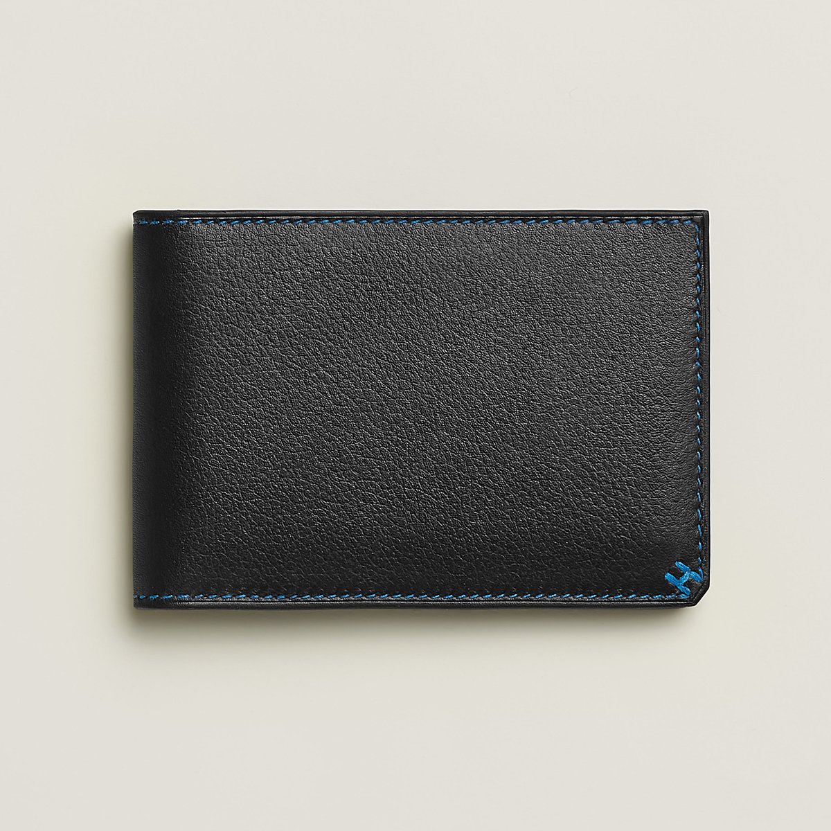 Hermès H Sellier verso card holder Noir/Bleu Zellige Evercolor