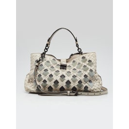 Bottega Veneta Bottega Veneta Light Grey Intrecciato Leather Tufted Medium Napoli Tote Bag