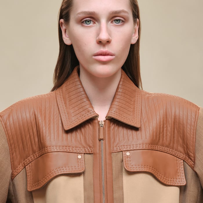 Marron Pain d'Épice Mixed Leather Trench Coat