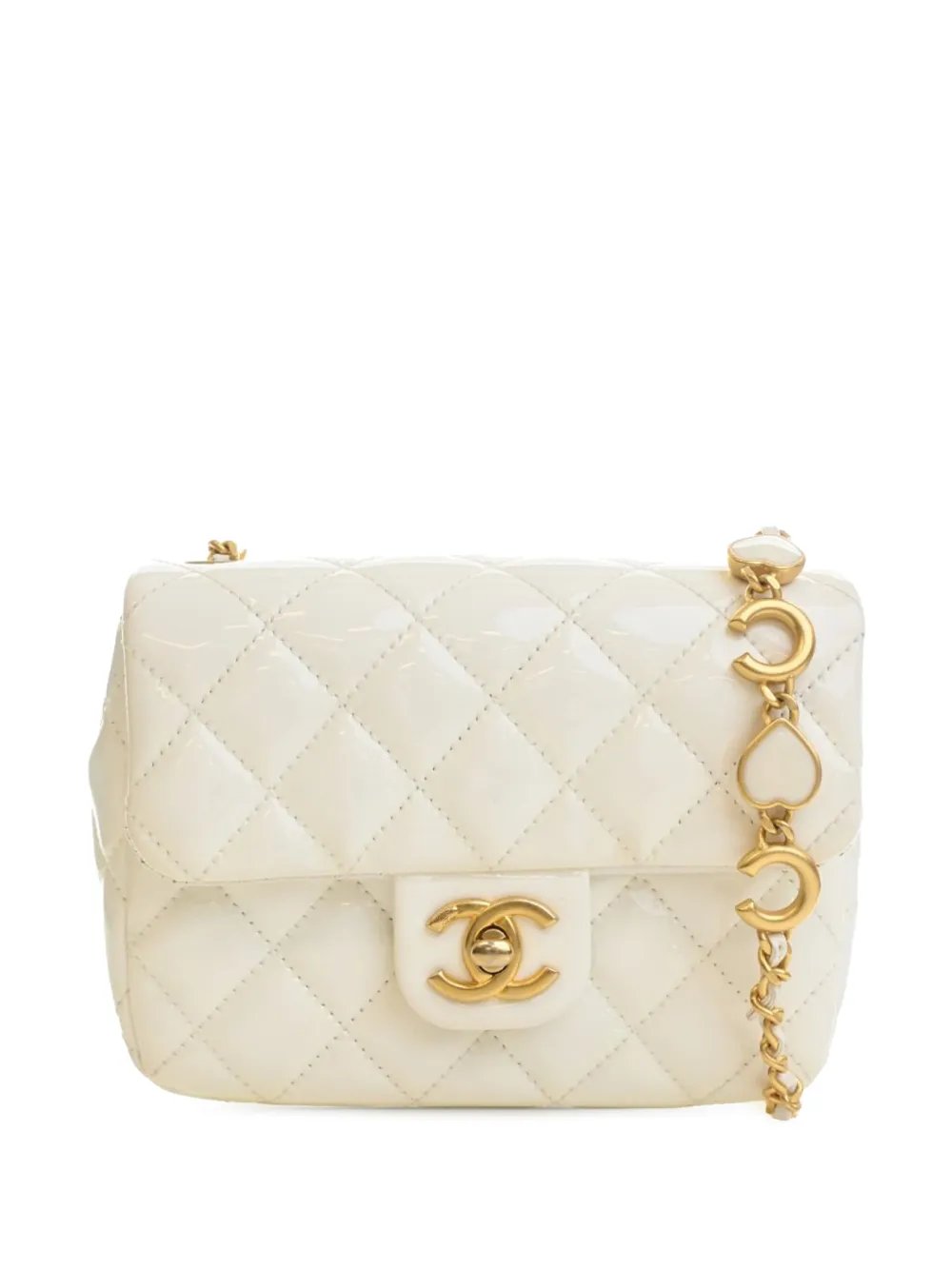 2021-2026 Mini Square Classic Patent Enamel Coco Hearts Single Flap crossbody bag