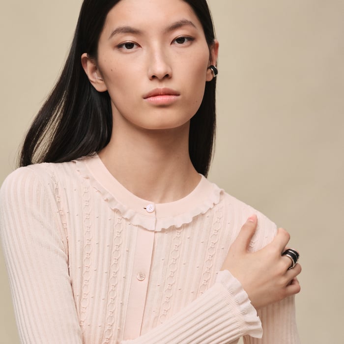 Rose Palomino Long-sleeve Cardigan With Ruffled Details