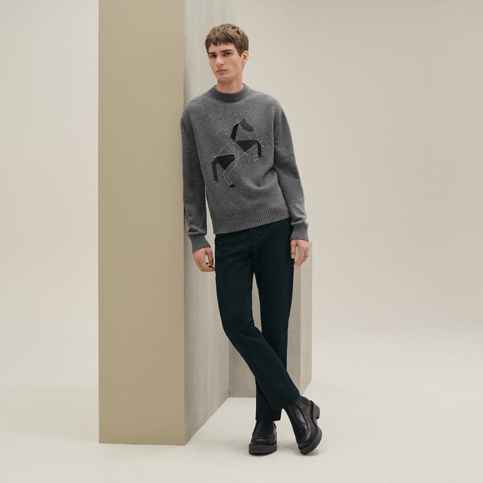 Gris Cashmere "Cheval Tangram" Crewneck Sweater