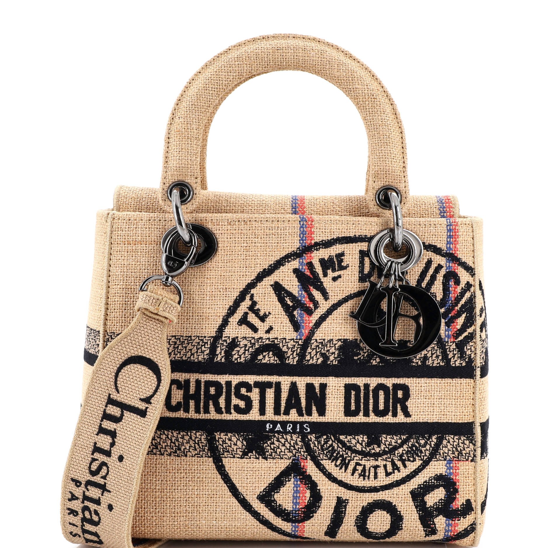 Dior Lady D-Lite Bag Embroidered Jute Canvas Medium