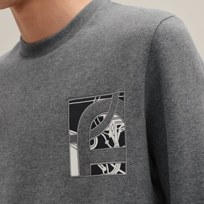 Gris Chiné Foncé "Ex-libris" Crewneck Sweater