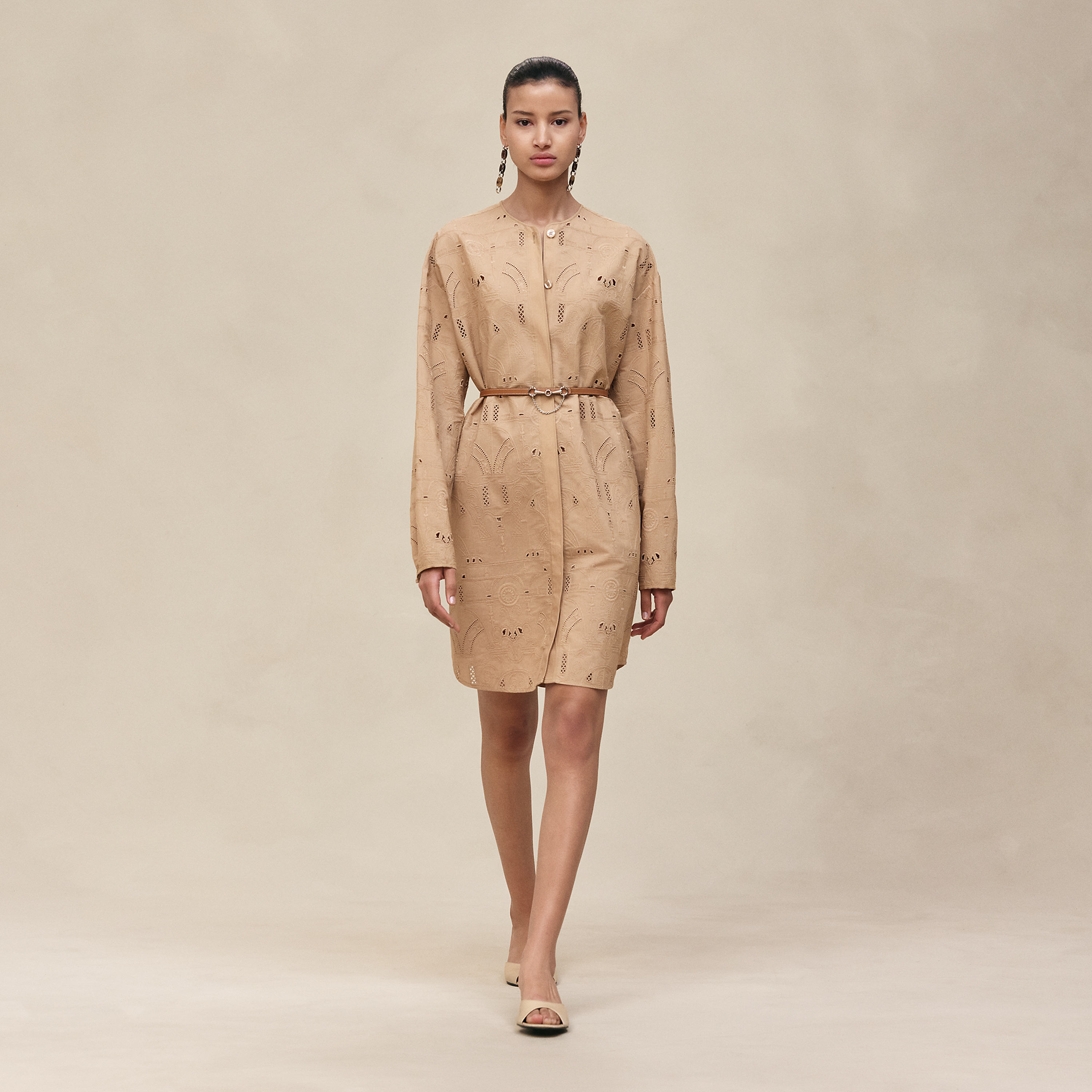 Embroidered short shirt dress