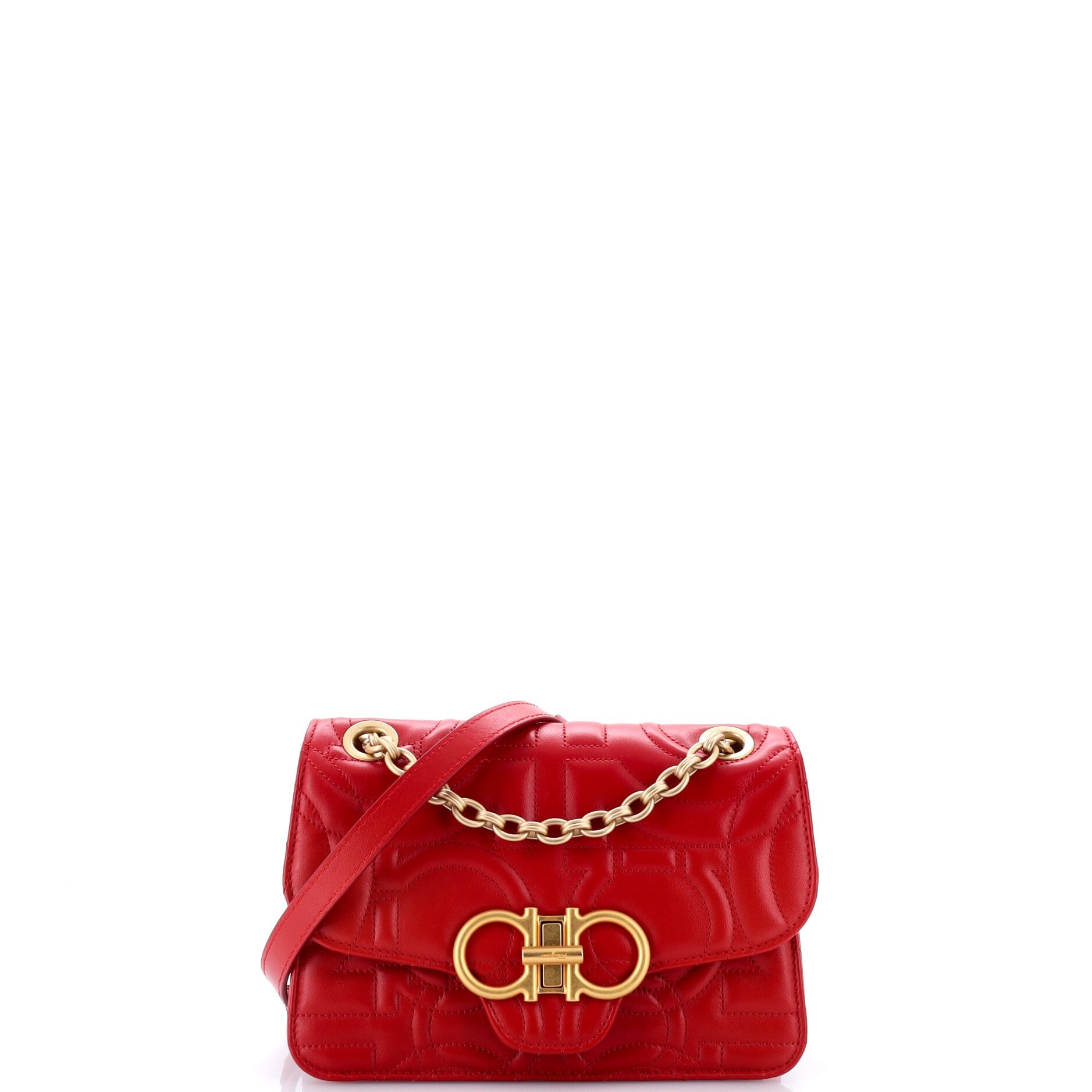 Ferragamo Gancini Turnlock Flap Bag Gancini Quilted Leather Small