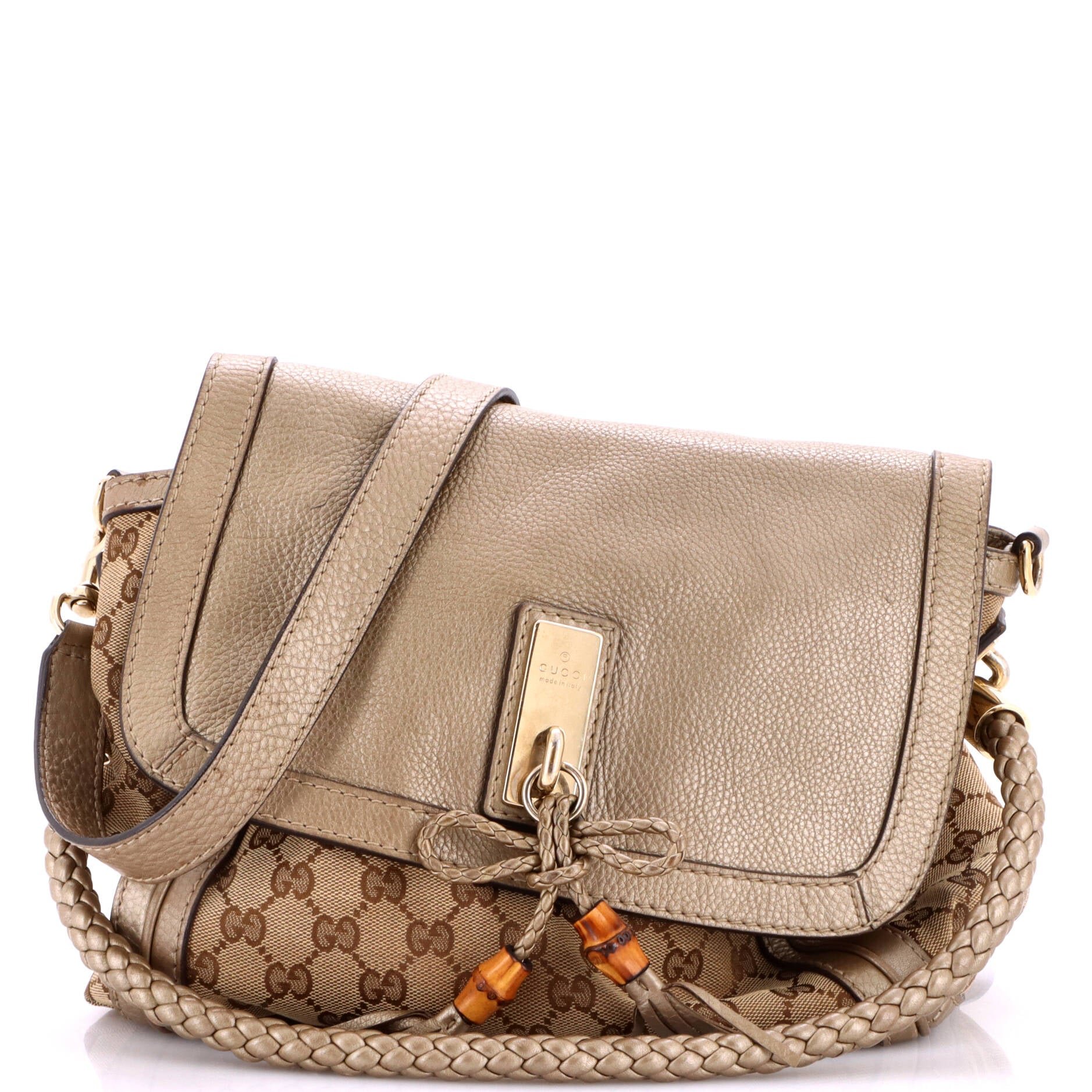 Gucci Bella Flap Shoulder Bag GG Canvas with Leather Medium