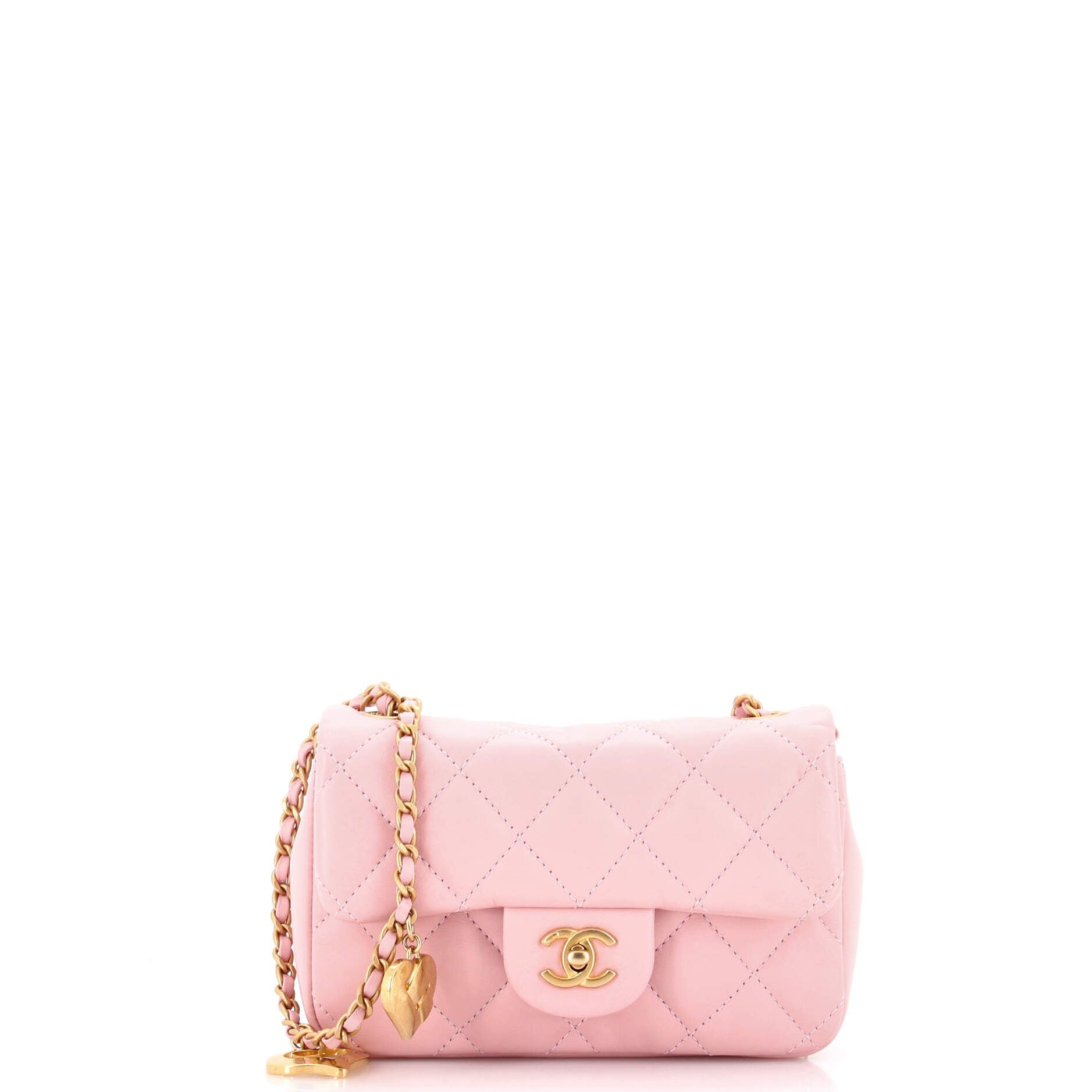 Heart Charms Flap Bag Quilted Lambskin Mini