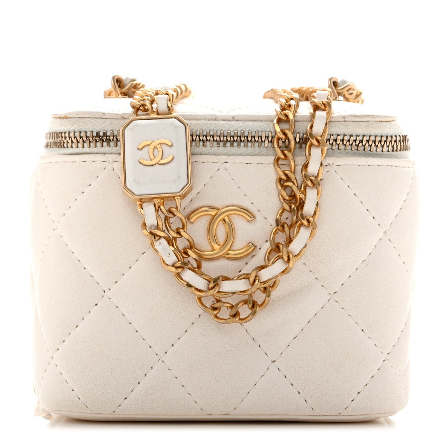 Chanel Lambskin Quilted Mini Vanity Case With Chain White