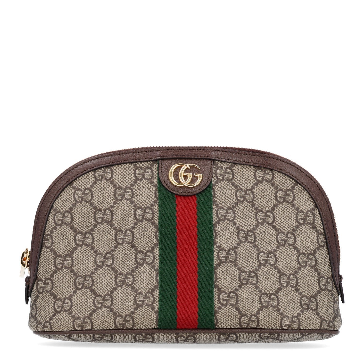 Gucci GG Supreme Monogram Textured Calfskin Web Large Ophidia Cosmetic Case Beige Ebony New Acero