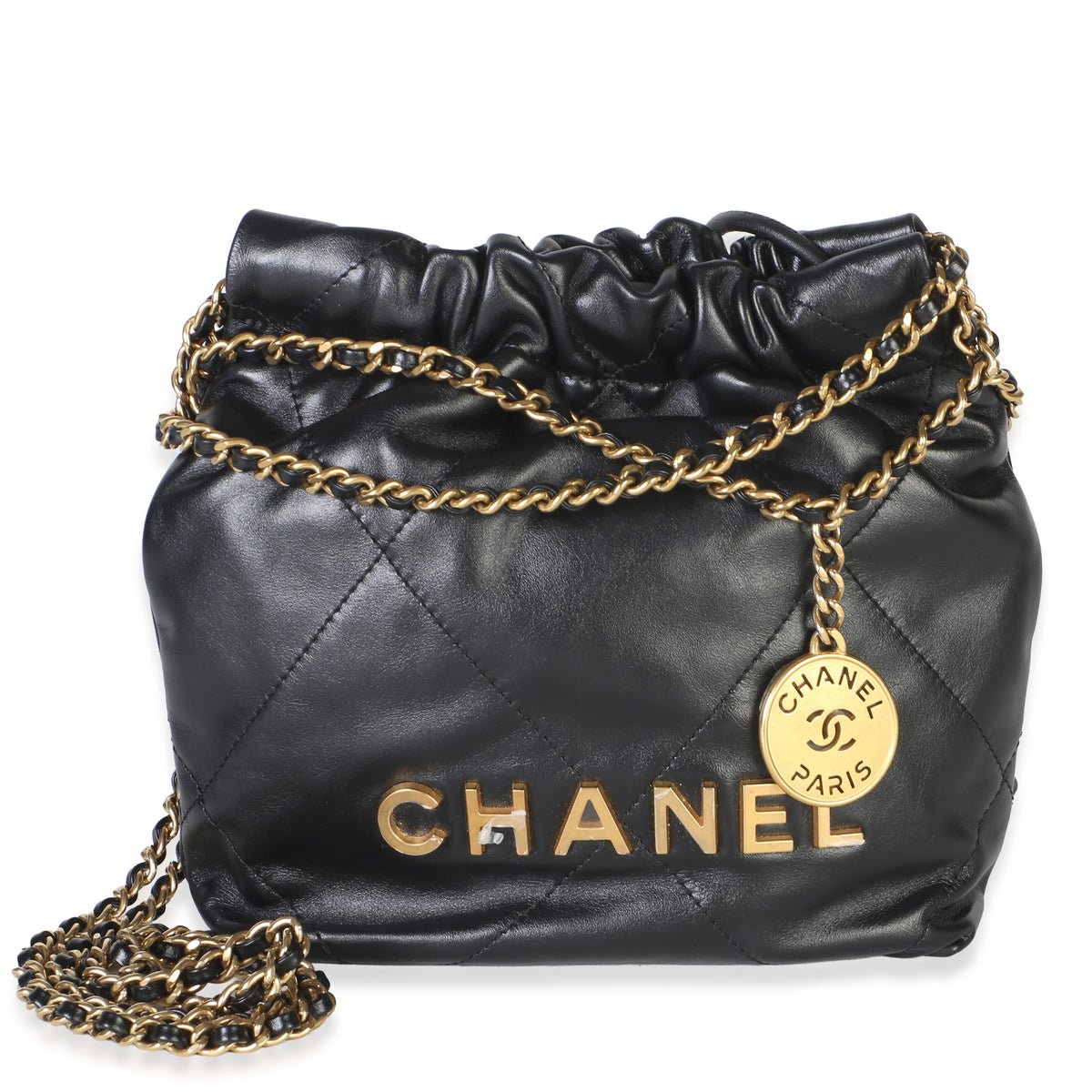 Black Quilted Calfskin Chanel 22 Mini Hobo