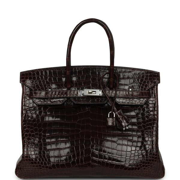 Vintage Hermes Birkin 35 Havane Shiny Porosus Crocodile Palladium Hardware