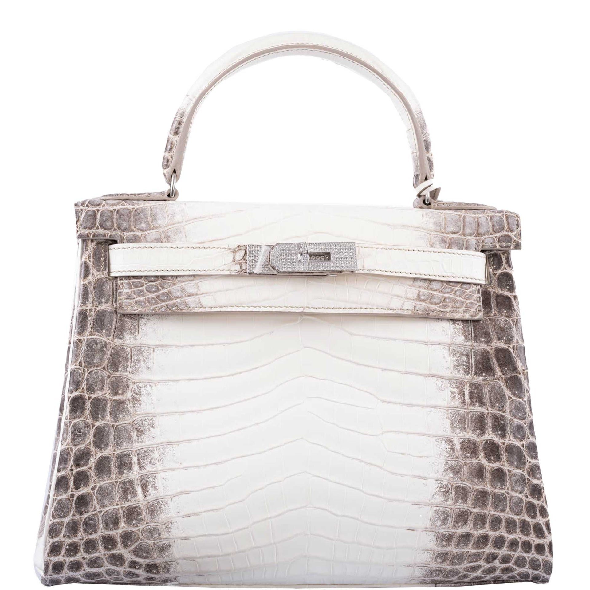Hermes Hermès Kelly 28 "Diamond Himalaya" Matte Niloticus Crocodile 18K White Gold & Diamond Hardware