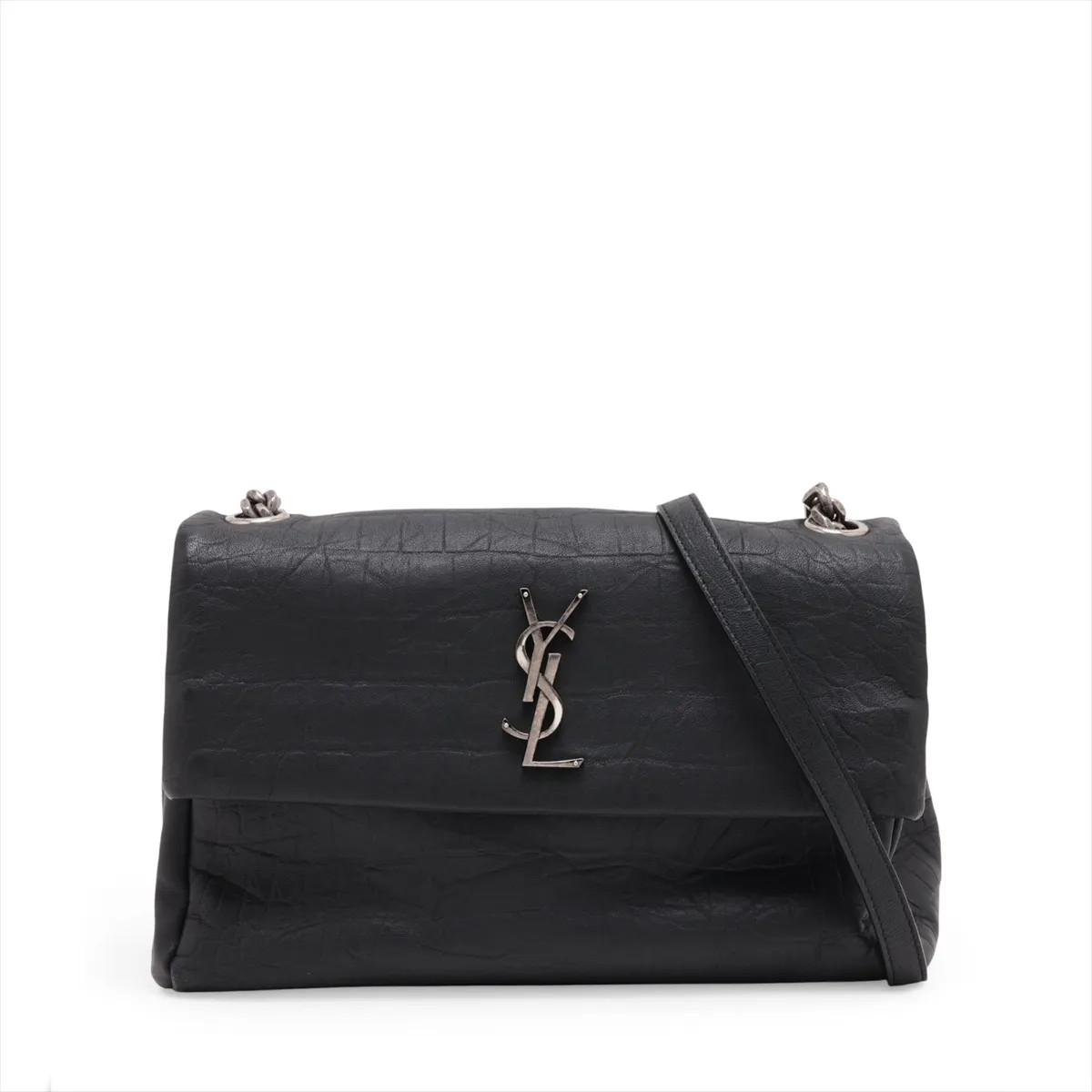 Saint Laurent Paris 620663 Mock Croc Chain Shoulder Bag Black