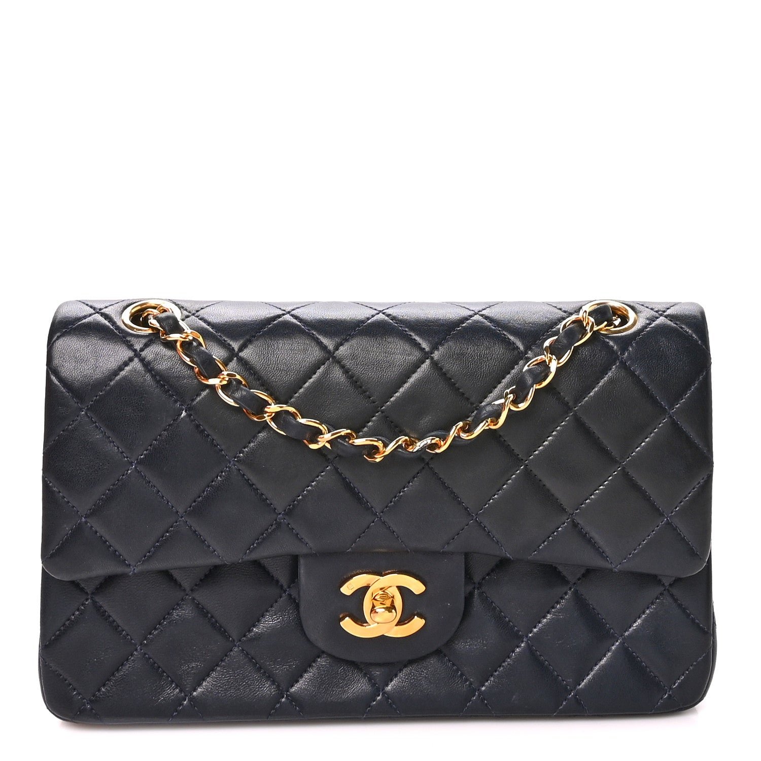 Chanel Lambskin Quilted Small Double Flap Navy