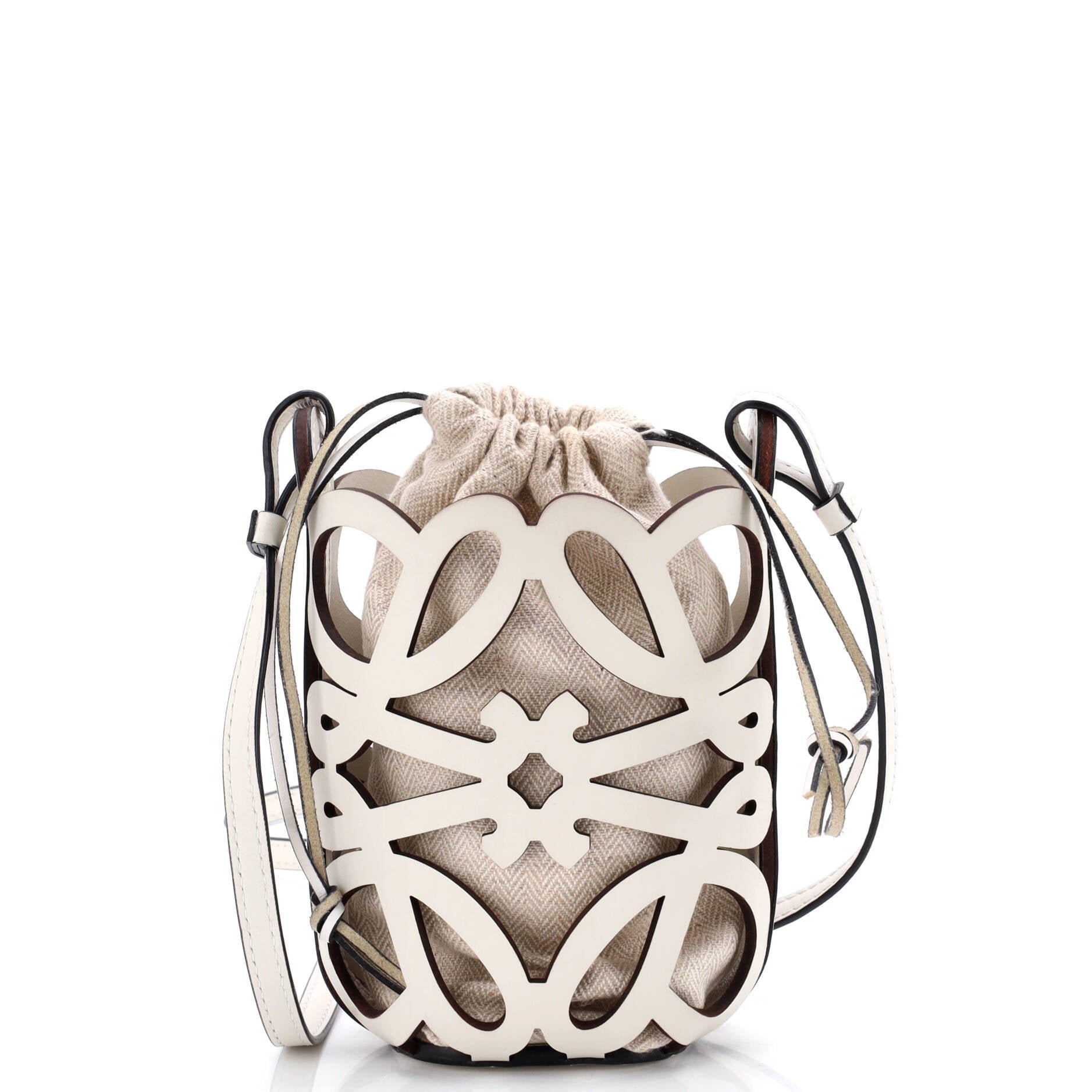 Loewe Anagram Drawstring Bucket Crossbody Bag Leather with Canvas Mini