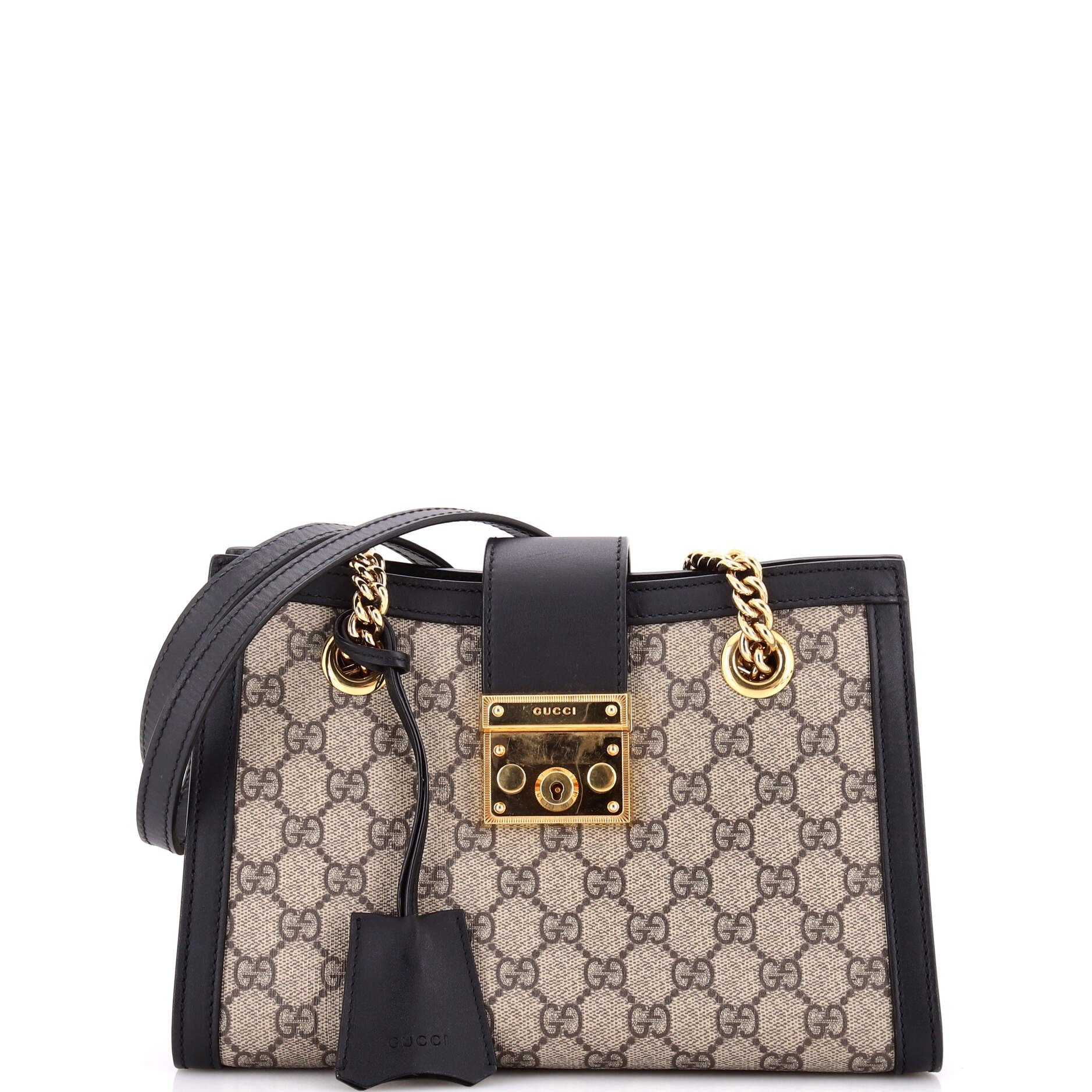 Padlock Chain Tote GG Coated Canvas with Leather Small