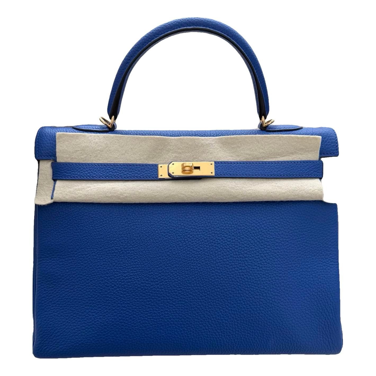 Hermes Kelly 35 Handbag Blue Electric Togo Leather