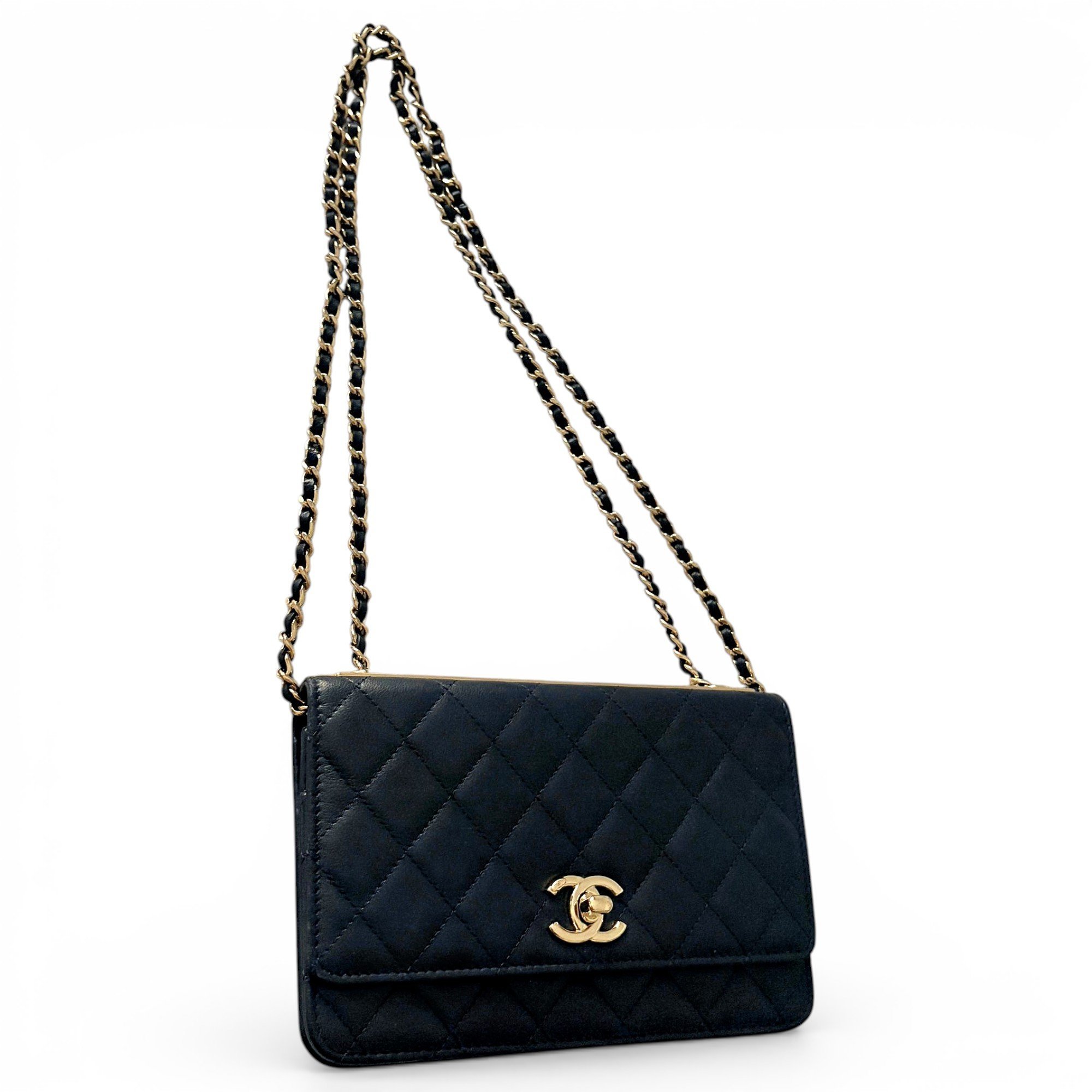 Trendy CC Wallet on Chain leather handbag