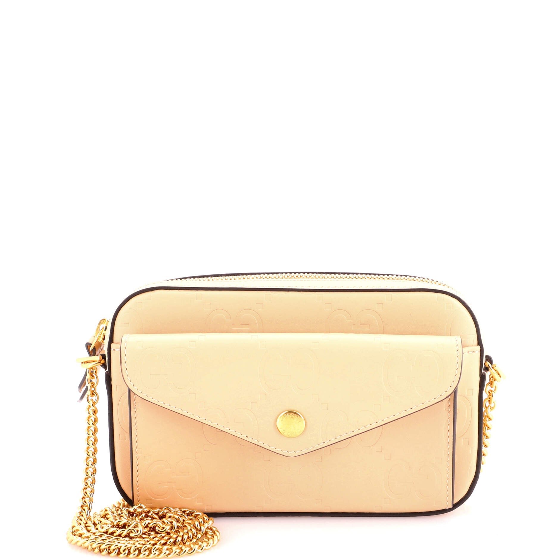 Front Pocket Chain Shoulder Bag Jumbo GG Embossed Leather Super Mini