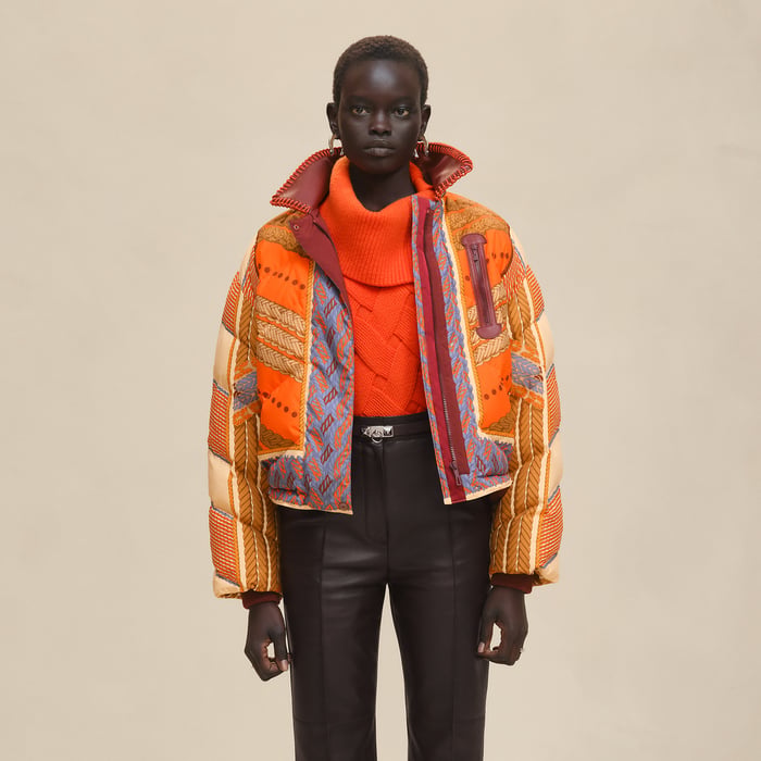 "Dressage Tressage" Mixed Leather Short Puffer Coat