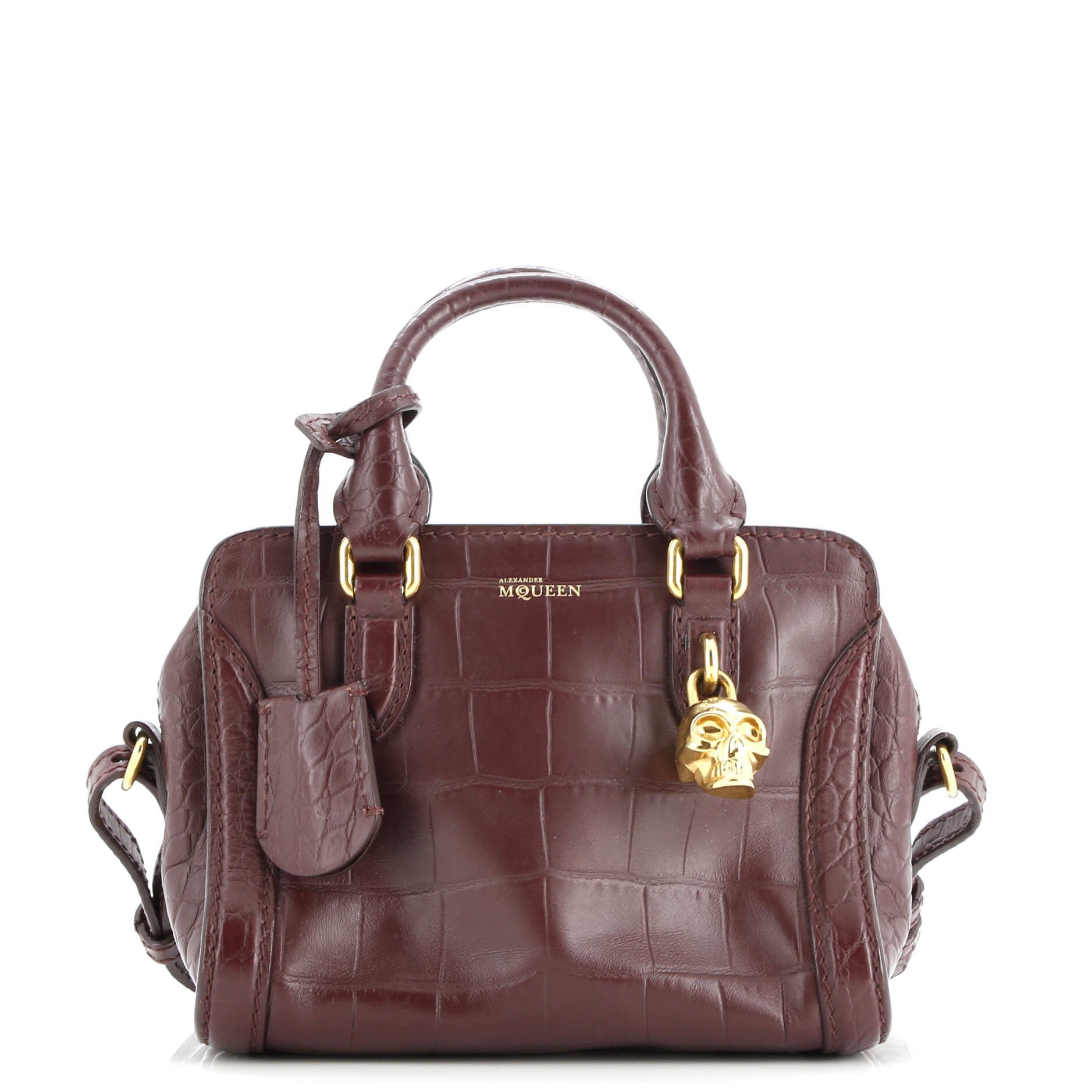 Alexander McQueen Padlock Zip Around Tote Crocodile Embossed Leather Mini