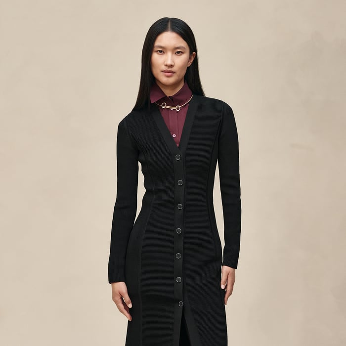 Noir Mid-length Buttoned Dress