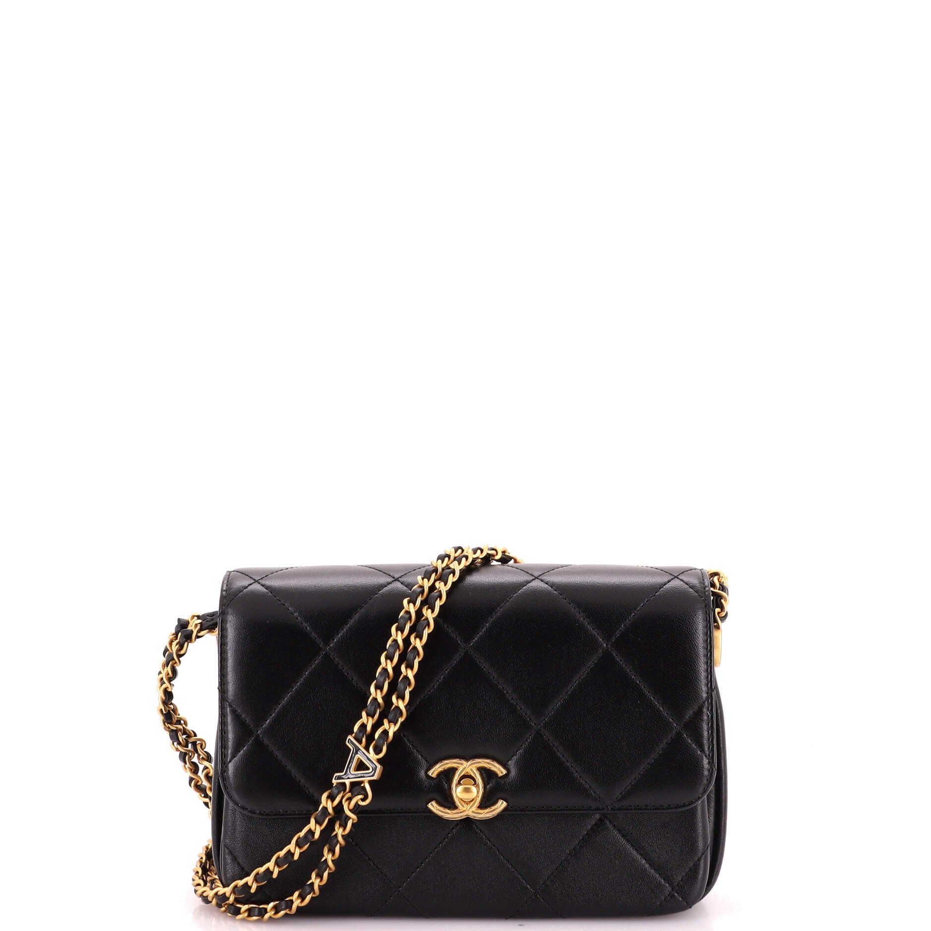 Logo Letters Compartment Chain Flap Bag Quilted Lambskin Mini